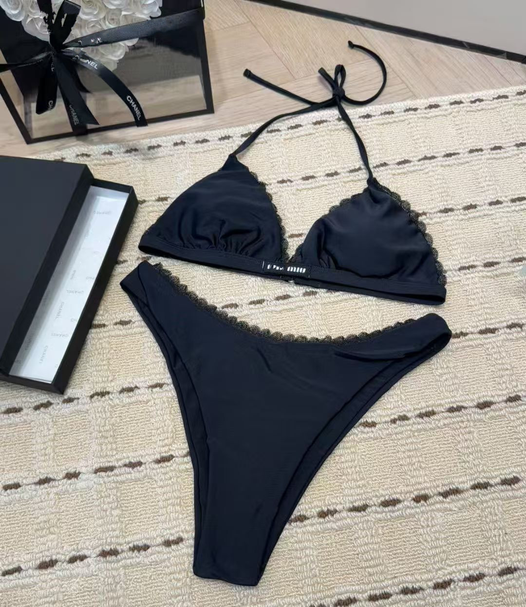 Costume Da Bagno Donna Firmato Bikini Due Pezzi Slip Sexy Con Laccetti E Dettagli Metallici Modello S888-image