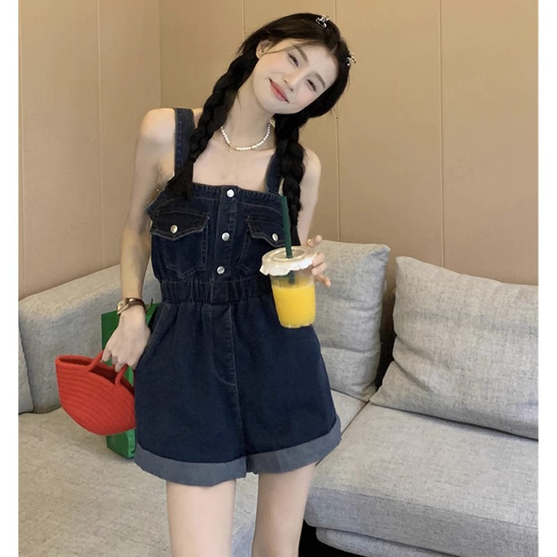 Women's Summer Denim Overalls With A Stylish Design One-piece Shorts For Designer Pants Petite Women New Summer Model