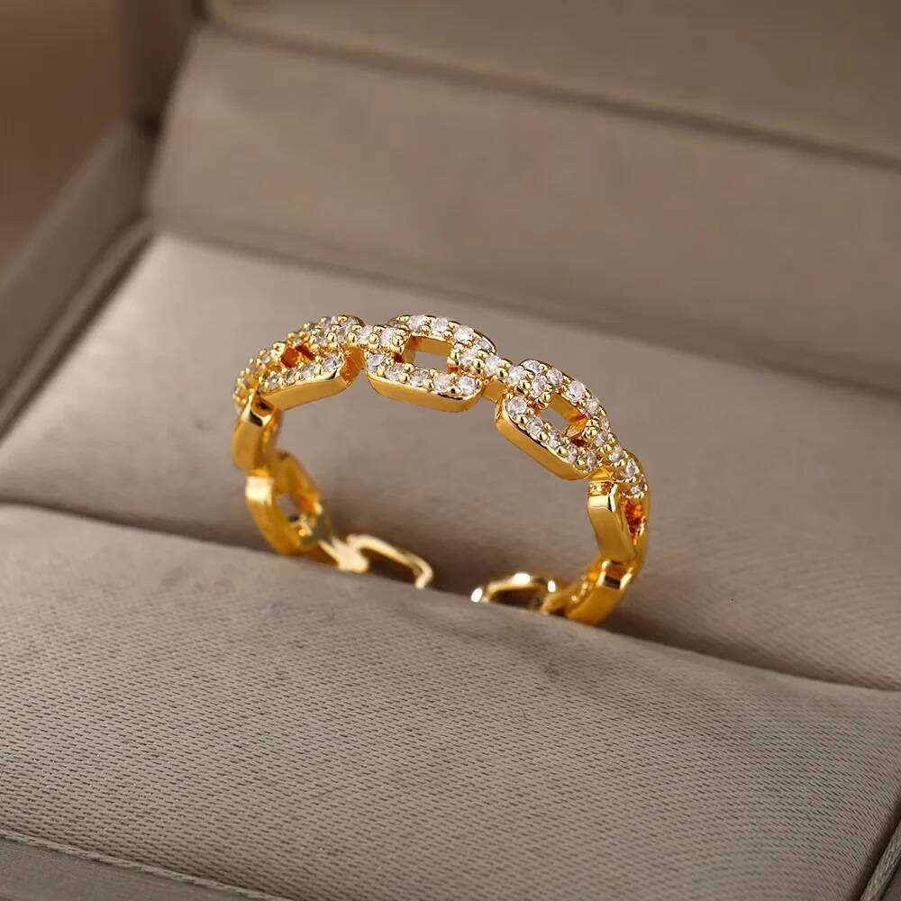 Jewelry Ring Gold Color Cubic Zirconia Chic Rings Punk Elegant Wedding Party Aesthetic Stainless Steel Ring For Women