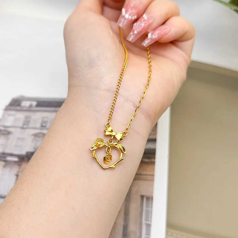 Luxury 24K 9999 Pure Gold real gold Womens Vine Rose Pendant Necklace H260324 - view 4