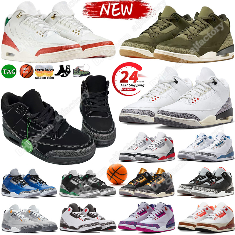 Men Family Affair Black Cement 3s basketball shoes 3 Meatllic Sliver Midnight Navy White Cement Fire Red Pine Green Racer Blue UNC Designer Men Women Sports Trainers