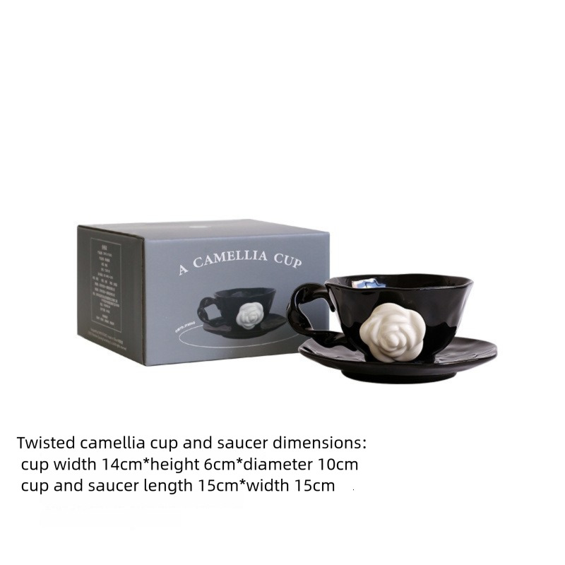 Mug Eight Sided Camellia Ceramic High End Exquisite With Saucer For Breakfast Oat Milk Gift