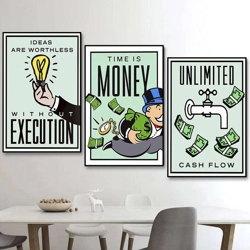 Monopoly Millionaire Money Canvas Decorative Painting Motivational Quote Art Poster Cartoon Figure Mural Home Wall Decor Picture 26H0324
