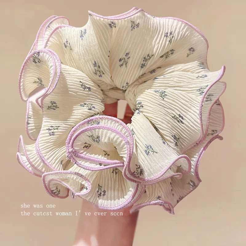 1pc sweet four-layer lace-trimmed floral large intestine hair tie flower bud bun ponytail hair rope elastic hair accessories H260324