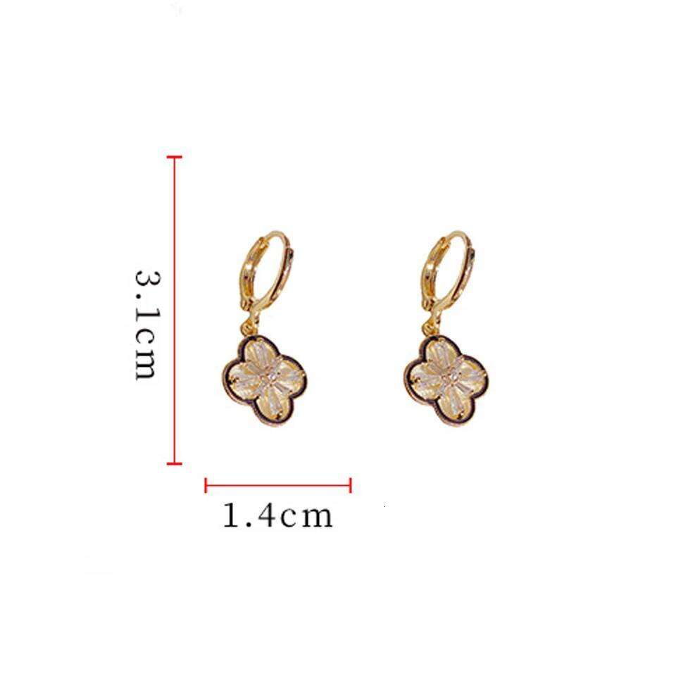 Jewelry Earrings Exquisite Elegant Copper Zircon Four-Leaf Flower Dangle Earrings for Women Girls Golden Anniversary Birthday