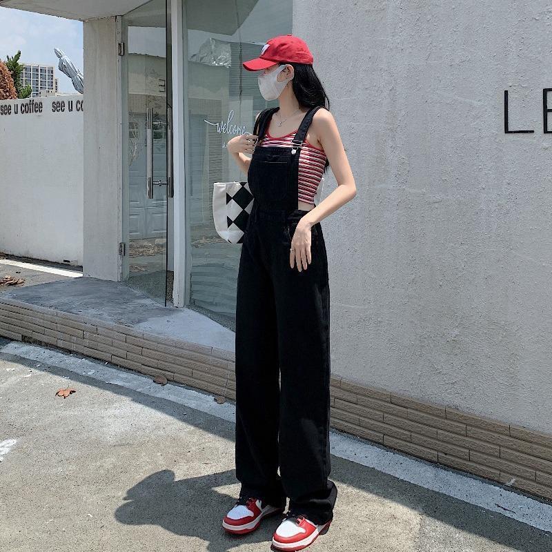 High-waisted Spring And Autumn Denim Overalls Set For Women New Style Petite Designer Pants Size Wide-leg Loose Straight-cut Jumpsuit