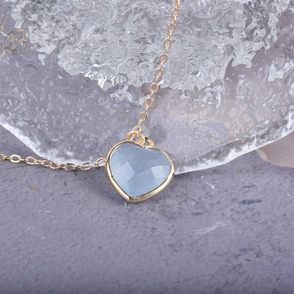 ITSMOS Natural Aquamarine Heart Pendant Necklace Aquamarine Faceted Gemstone Necklace for Women Girl Handmade Jewelry H260324 - view 6