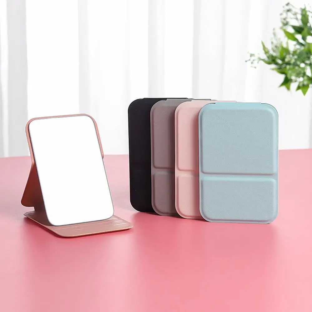 Mini Pocket Size PU Makeup Mirror High-Resolution Folding Mirror Fold Desktop Lighted Supplies Portable Solid Color Items H260324