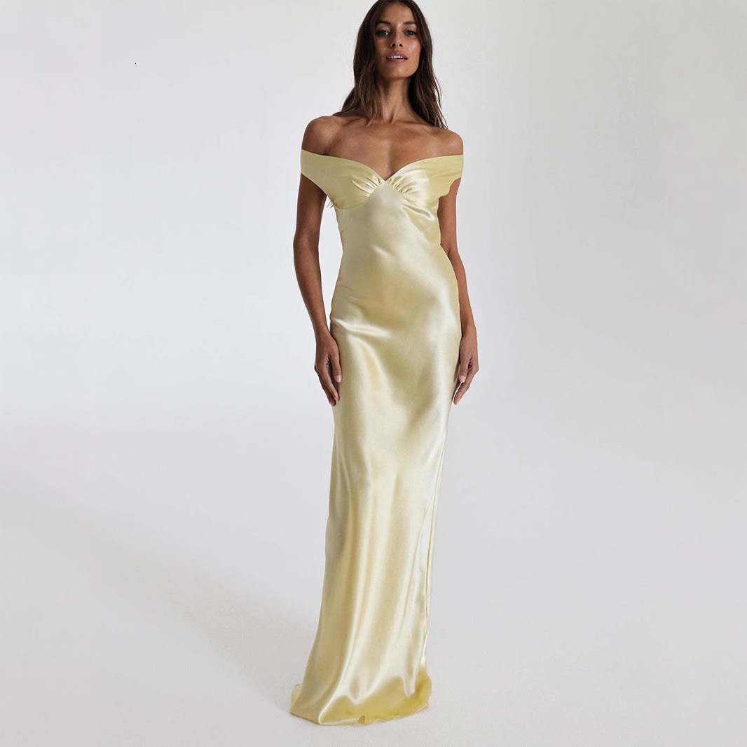 European And American New High-end Mermaid Satin Long Dress Elegant Off-shoulder Designer Dresses Evening Gown