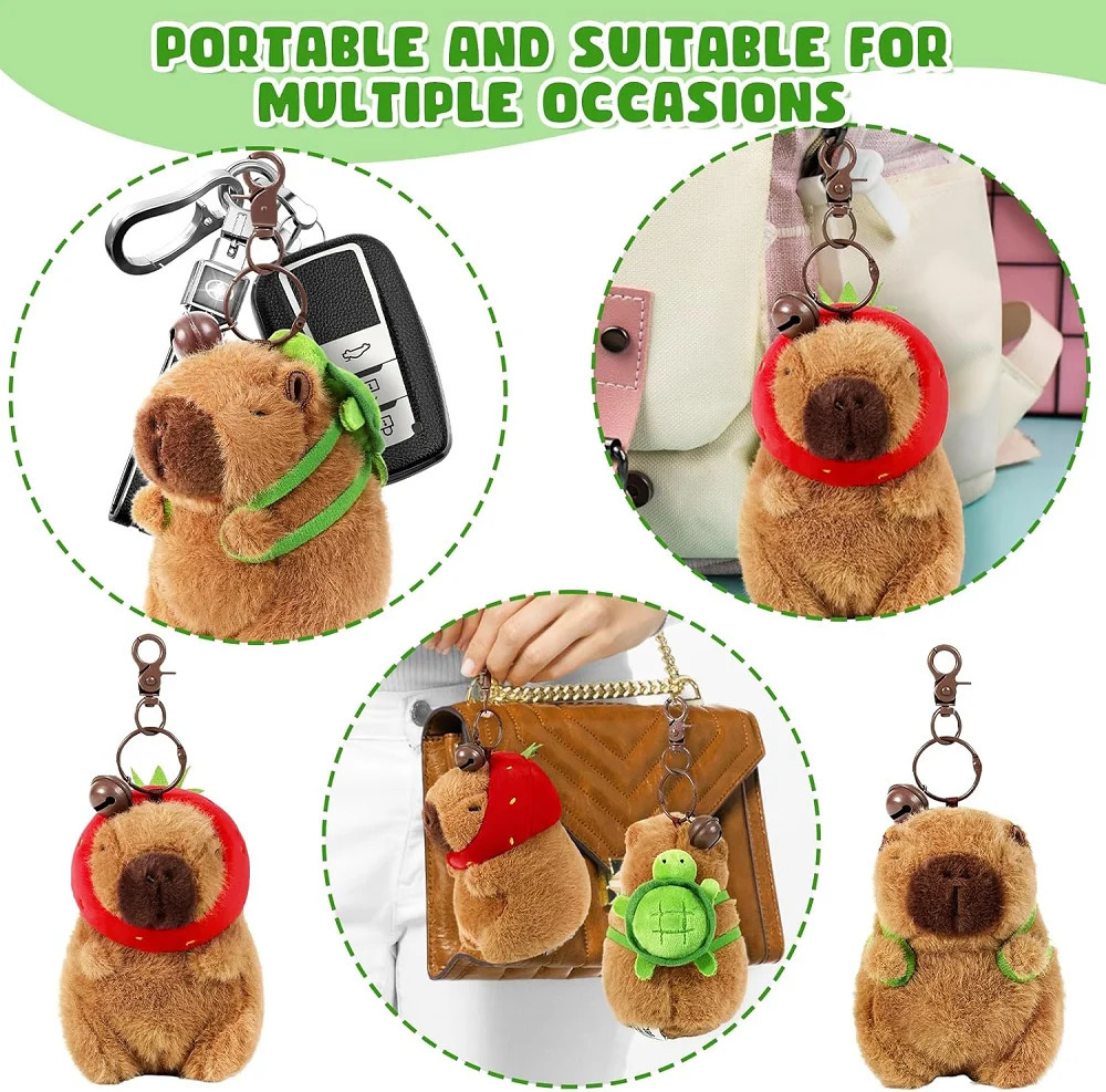 Capybara Plush Toy Kawaii Stuffed Animals Fluffy Capybara With Strawberry Tortoise Slap Bracelet keychain Birthday Gift 260323