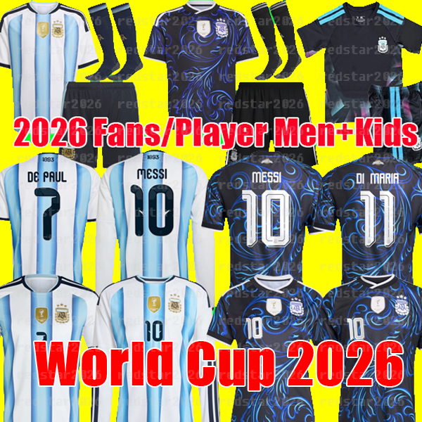 2026 World Cup Argentina messis MARTINEZ ALVAREZ MAC ALLISTER DE PAUL Fans player version 3 stars soccer Jersey football shirt kit Men women Kids kit sets