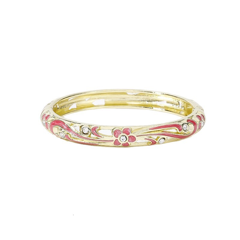 Luxurious sophisticated fashion retro alloy bracelet with palace-style carved designs, hollow enamel and drip-glazed finish