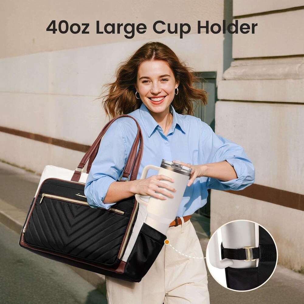 LOVEVOOK Women's Teacher Handbag, Work Laptop Gift Cup Holder, Quilted Nurse Bag Diaper with Multiple Pockets, Large Computer Handbag Wallet, Sui