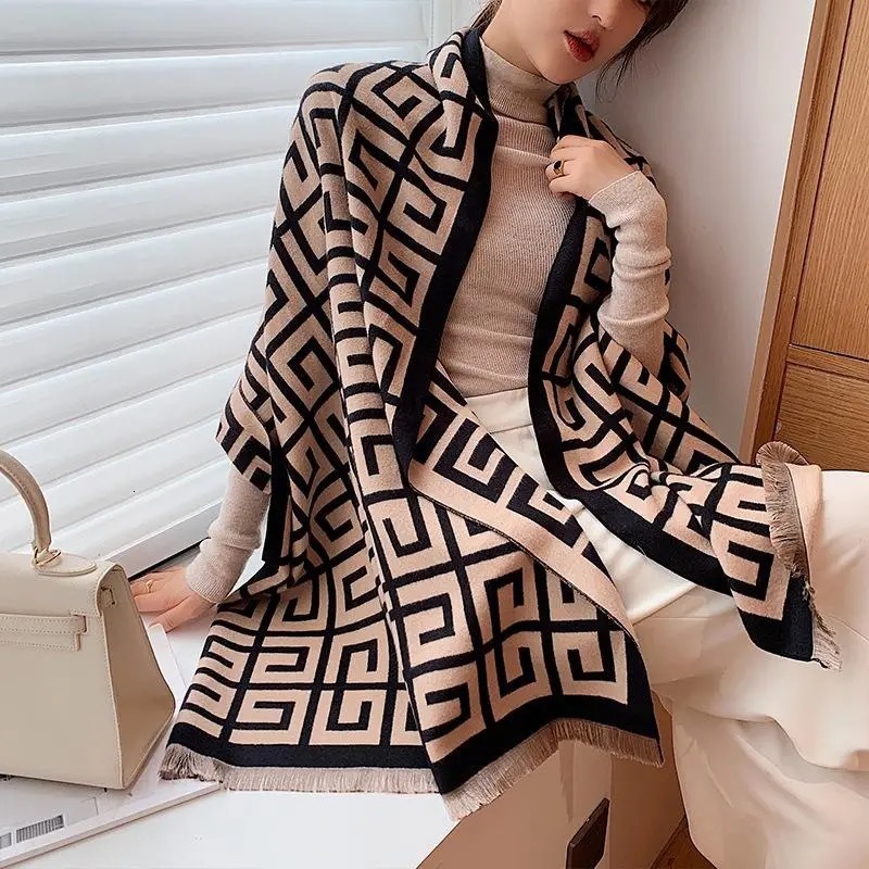 New Double-sided Scarf Designer Scarf Imitation Cashmere Shawl Knitted Warm Scarf Outdoor Warm Multi-functional Shawl Luxurious Scarf