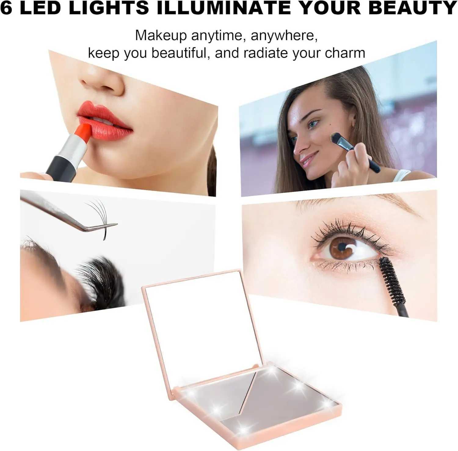 Small Compact Makeup Mirror with Lights for Women Mini Handheld Travel Folding Pocket Lighted Cosmetic Mirror for Gifts Purse H260324