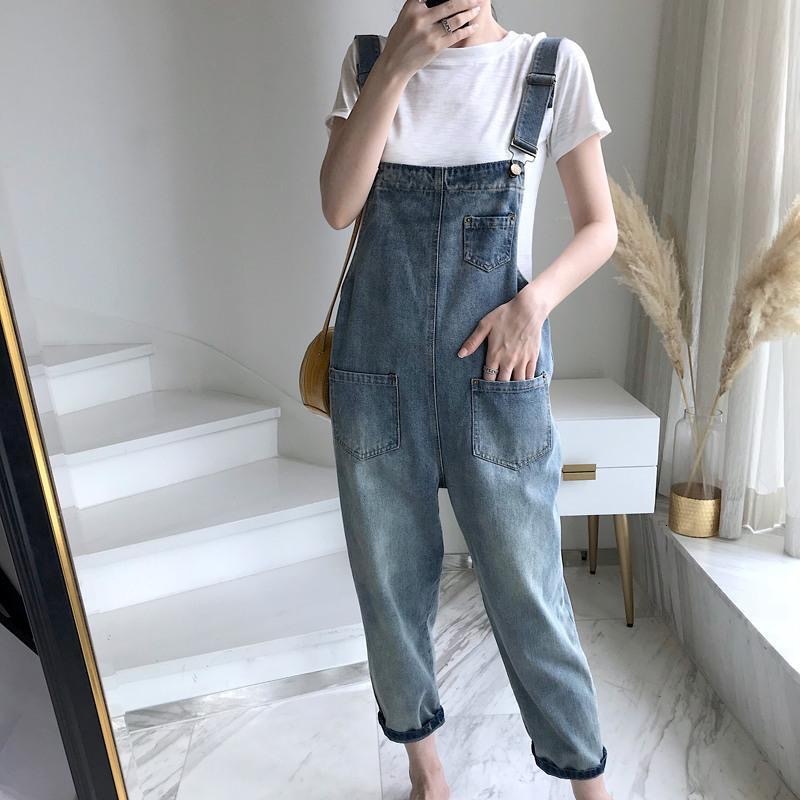 Women's Denim Overalls Nine Points Korean Style Loose Spring And Autumn New Student Age-reducing Petite Designer Pants Slimming Jeans