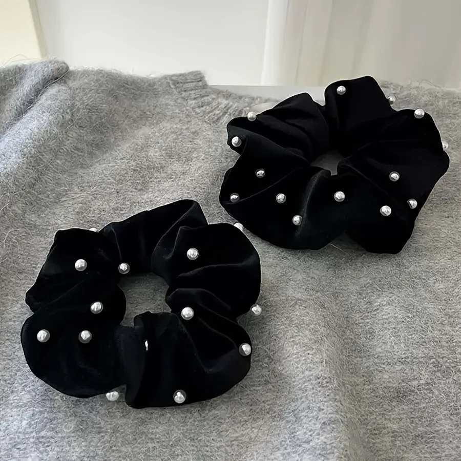 1/2pcs Black Velvet Imitation Pearl Decoration Light Luxury Headband Women Daily Curly Hair Elegant Texture Fashionable H260324