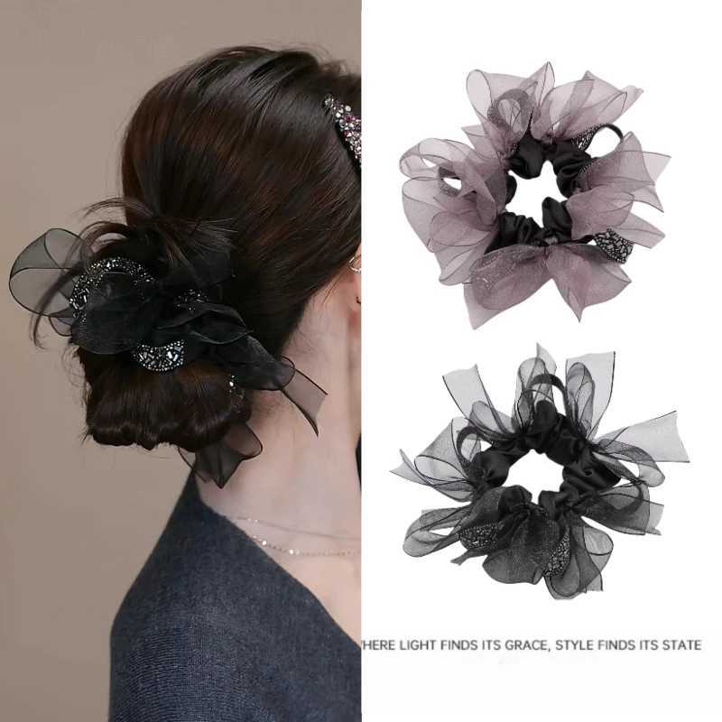 1PCS Diamond Bow Large Intestine Hair Band Satin Bow Scrunchies Ball Head Rope Fluffy Rubber Band Hair Accessories H260324