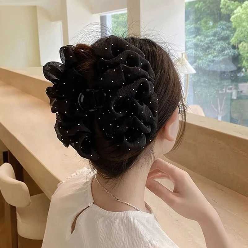 New Summer Sweet Mesh Tulle Star Bubble Hair Claw Clips For Women Solid Ponytail Clip Headdress Accessories H260324