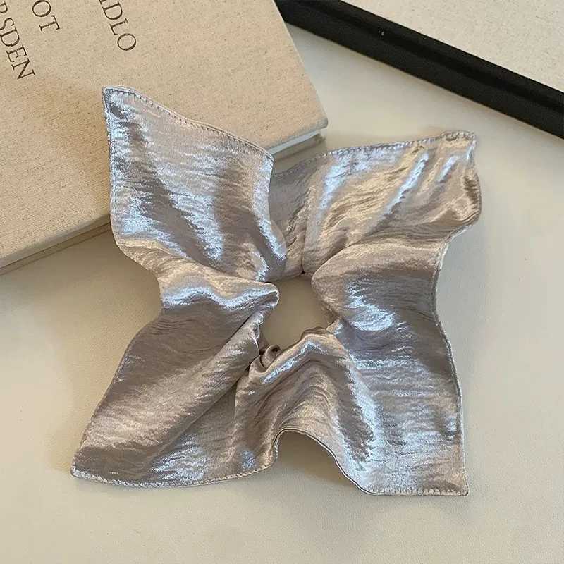 1PC Shiny Silver Textured Hair Scrunchie Elegant Large Hair Tie Stylish Hair Accessory For Women Daily And Party Use H260324