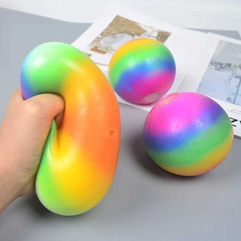 Creative Gradient Rainbow Flour Stress Relief Ball Toys Squeeze Slow Rebound Prank Ball for Kids Finger Training Toy Ball Gifts H260324