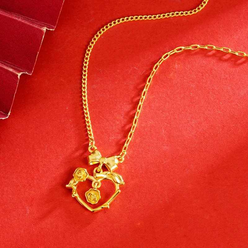 Luxury 24K 9999 Pure Gold real gold Womens Vine Rose Pendant Necklace H260324 - view 7