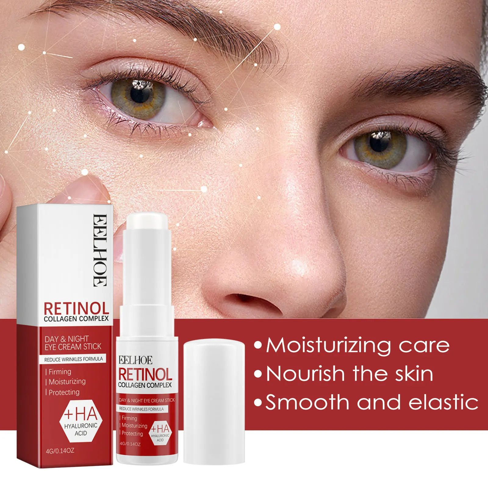 EELHOE Retinol Eye Stick 4g Under Eye Treatment Dark Circle Puffiness Reduction Anti Aging Roller Fine Lines Moisturizing 260318