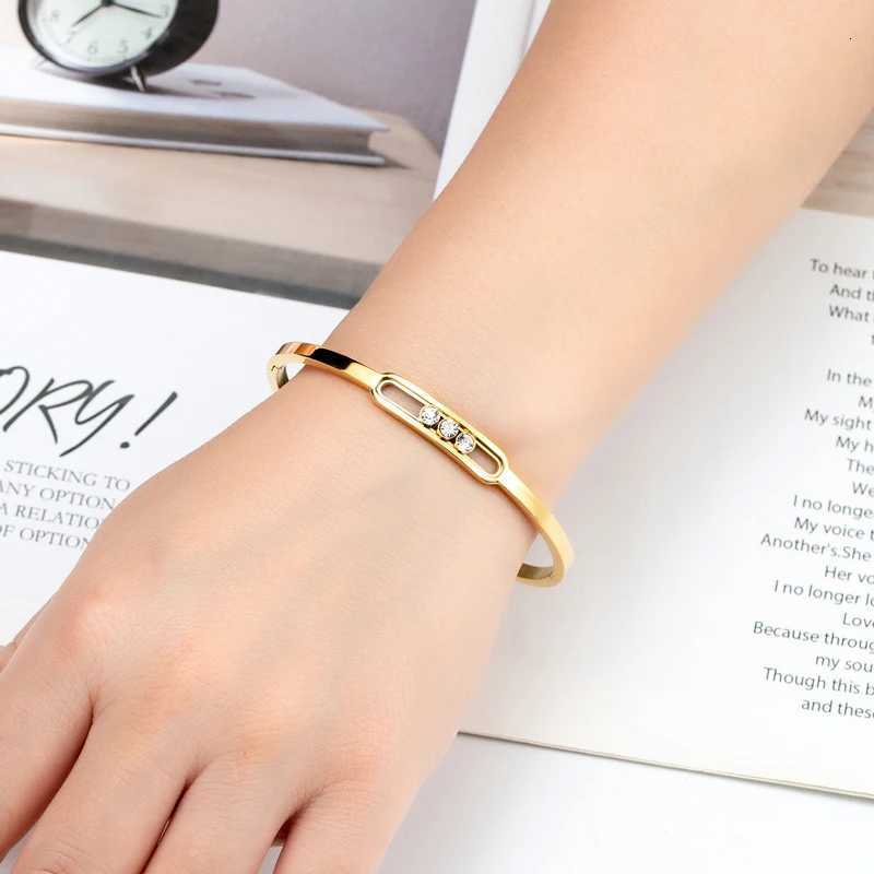 Classic Slideable 3 Zircon Bangle For Women Wedding Day Gift Stainless Steel High Quality Brand Jewelry H260323 - view 6