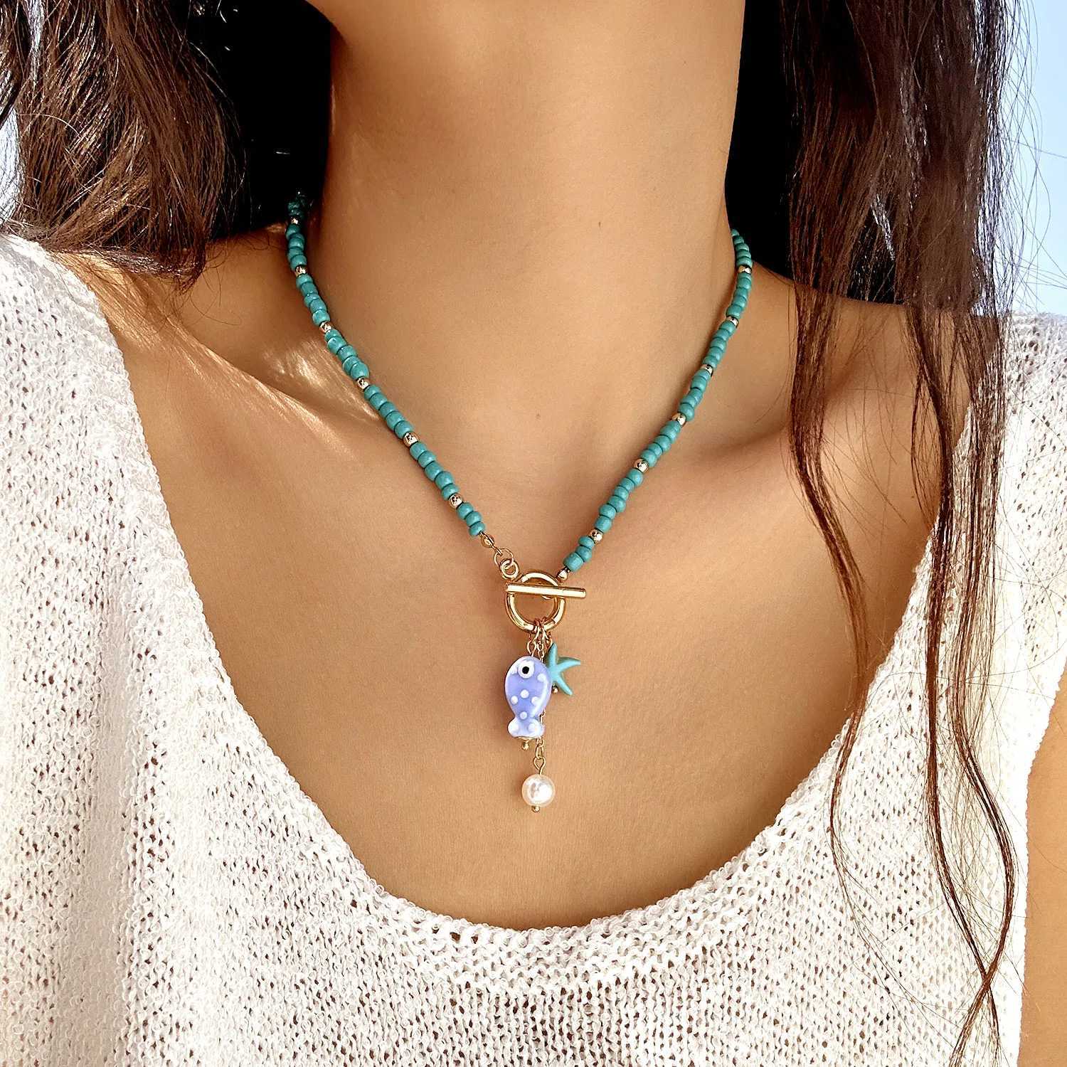 Charm Ocean Starfish OT Buckle Pendant Necklace for Women Handmade RBeads Ceramic Fish Choker Necklace Girls Party Jewelry H260324 - view 4