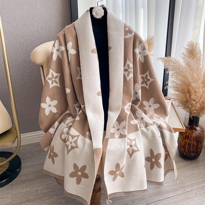 Semi-sheepskin Minimalist Style Embroidered Five-pointed Star Decoration Double-sided Warm Scarf Women's Shawl Designer Scarf