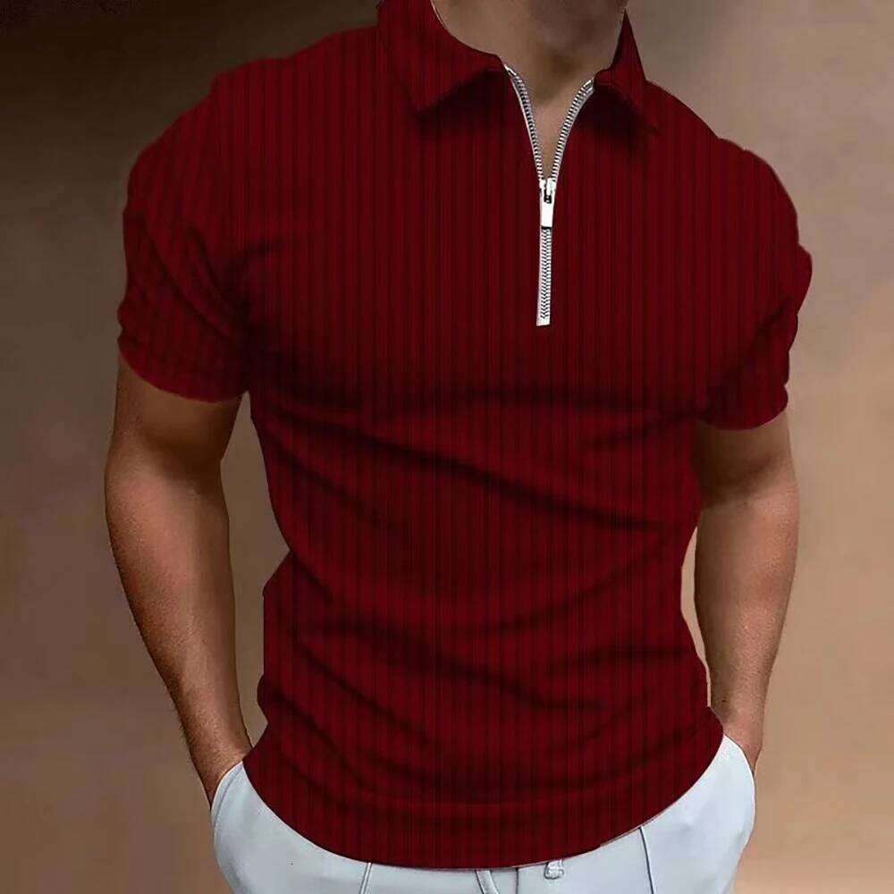 Men Striped Golf With Quarter Zipper Lapel Casual Holiday Short Sleeved T-Shirt Fashionable Basic Style Regular Fit Shirt