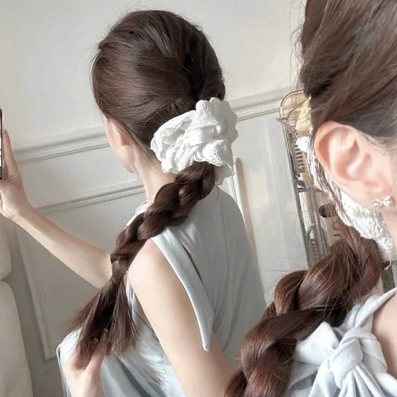 Womens Scrunchies Korean Super Large White Lace Large Hair Band Leather Band French Vintage Lace Tie Head Rope Sweet Style Nice H260324