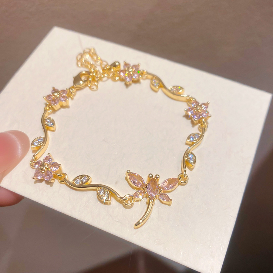 Elegant Light Luxury 18K Real Gold Plated Floral Bracelet with Sparkling Zircons for Women - view 4