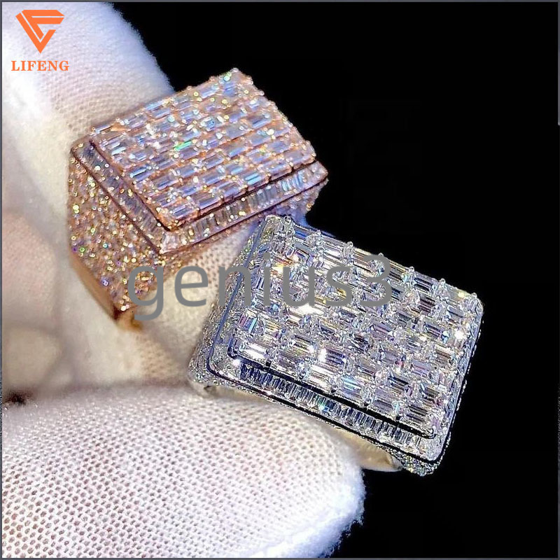 GRA Certificated Pass Diamond Tester 925 Sterling Silver Rose Gold VVS Moissanite Iced Out Ring HipHop Diamond Jewelry