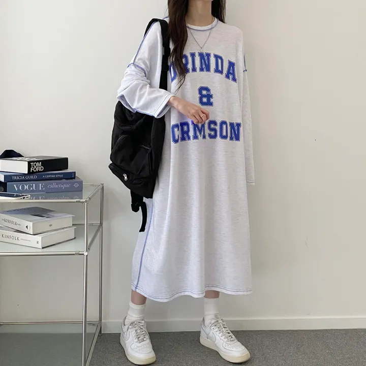 Patchwork Design Casual Long Dress For Women Autumn And Winter With Fleece Lining Loose Designer Dress Fit Over-the-knee Cotton Korean Style