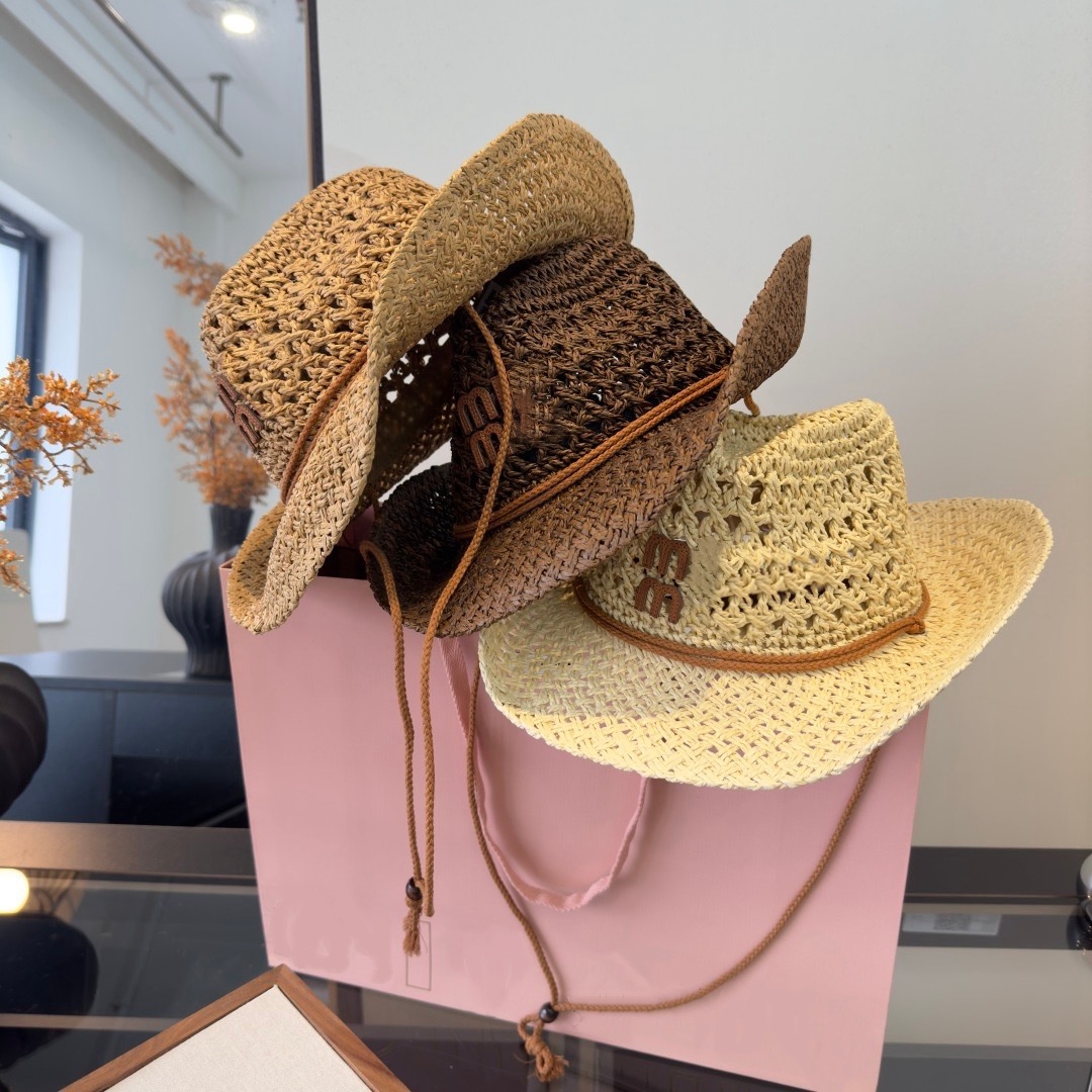 Straw Hats Designer Bucket Hats Summer New Beach Fisherman Hat Pieced Leather Woven Sunshade Straw Summer Beach Sun Protection Hat