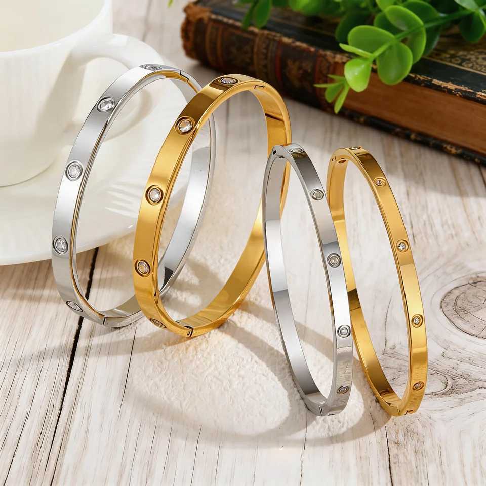Luxury Crystal Bangles For Women Stainless Steel Stackable Waterproof Jewelry Gifts for Girlfriend Mom Wife H260323 - view 3