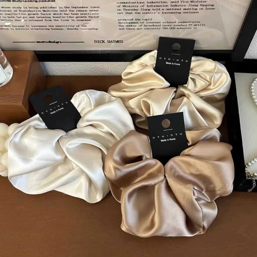 12cm Fashion Satin Scrunchie Women Silk Hair Tie Elastic Hair Bands Girls Black Scrunchy Rope for Adult Hair Accessories H260324