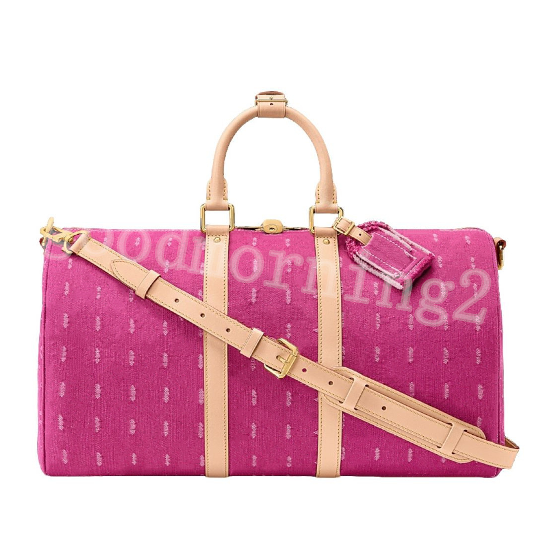 2026 Denim Travel Bag 45cm Duffel Bags Classic Color Cowboy Large Travel Totes Carry-on Crossbody Handheld Business Trip Boarding Luggage Bag with Leather Handle