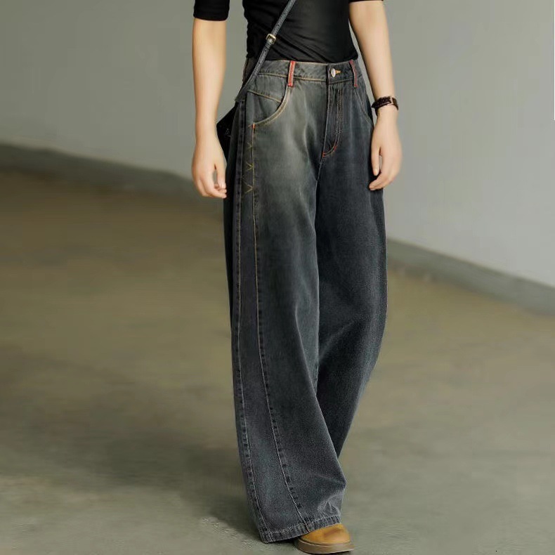 2026 Fall/winter New Black Designer Pants Straight-leg Jeans For Women Loose High-waisted Floor-length Draped Hyuna Style Wide-leg Pants For Women