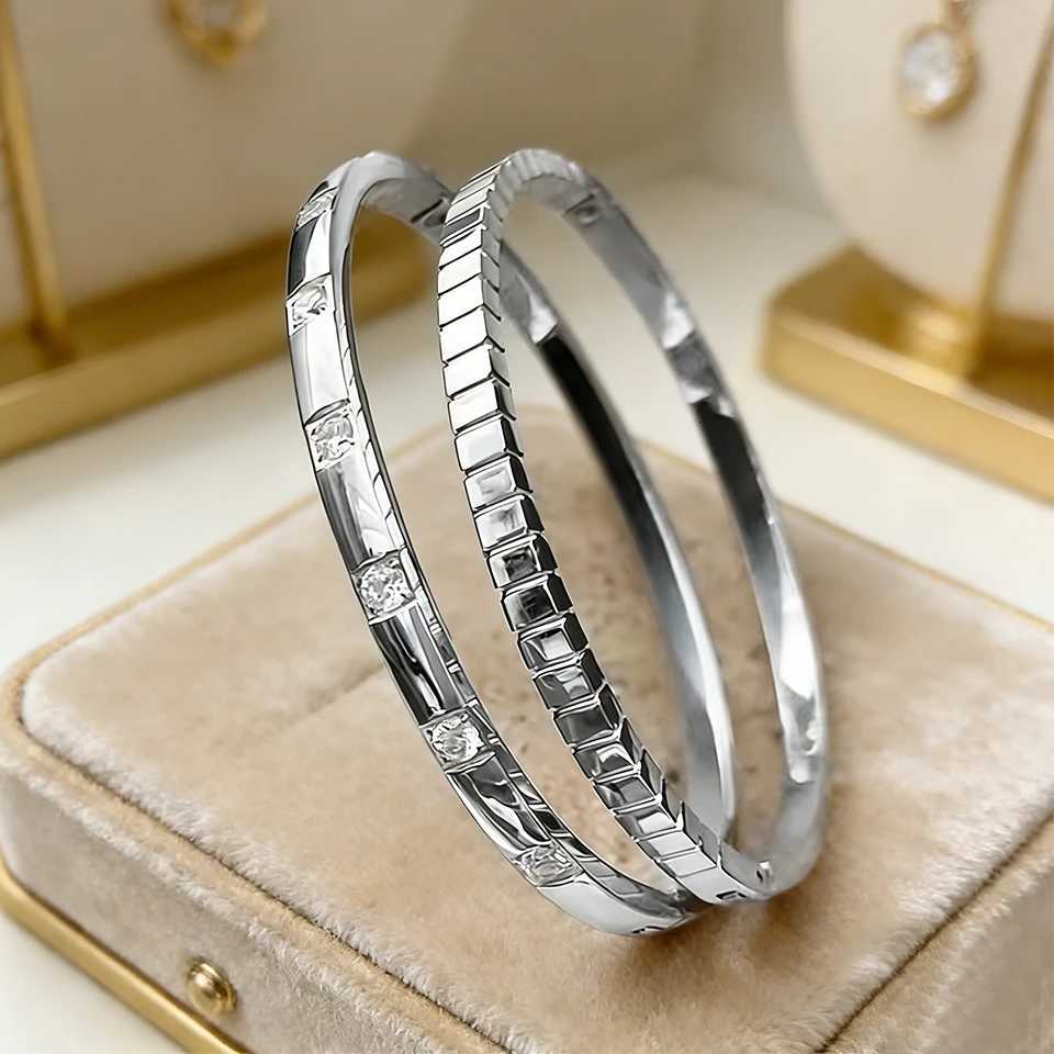 Yupsk New 2pcs/set Inlay Square Zircon Stainless Steel Stacking for Women Men Waterproof Fashion Jewelry Gift H260323 - view 3