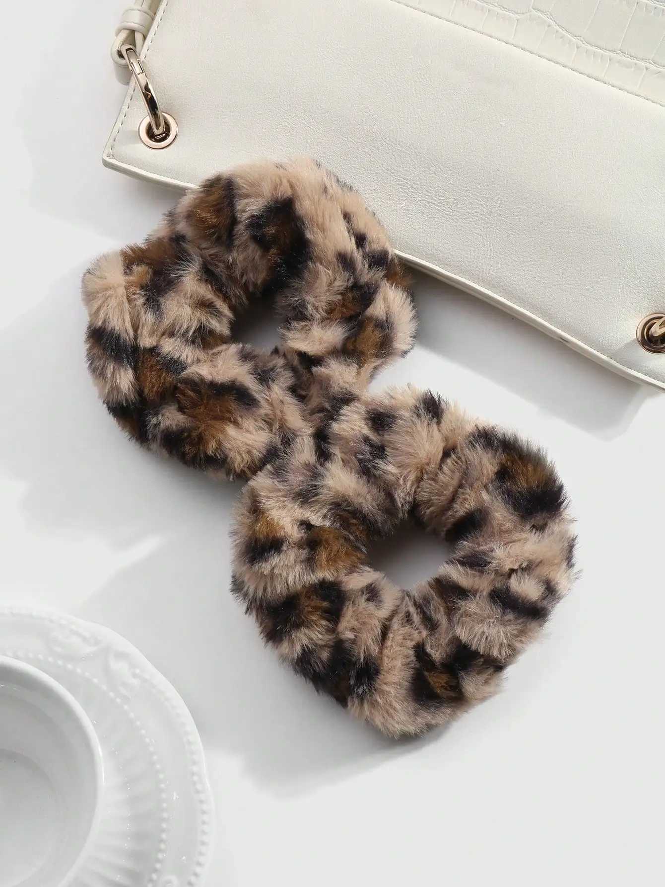 ROMWE Kawaii 2pcs/Set Chic Vintage Leopard Print Fluffy Scrunchies Korean Style Sophisticated Suitable For Women Daily Wear H260324