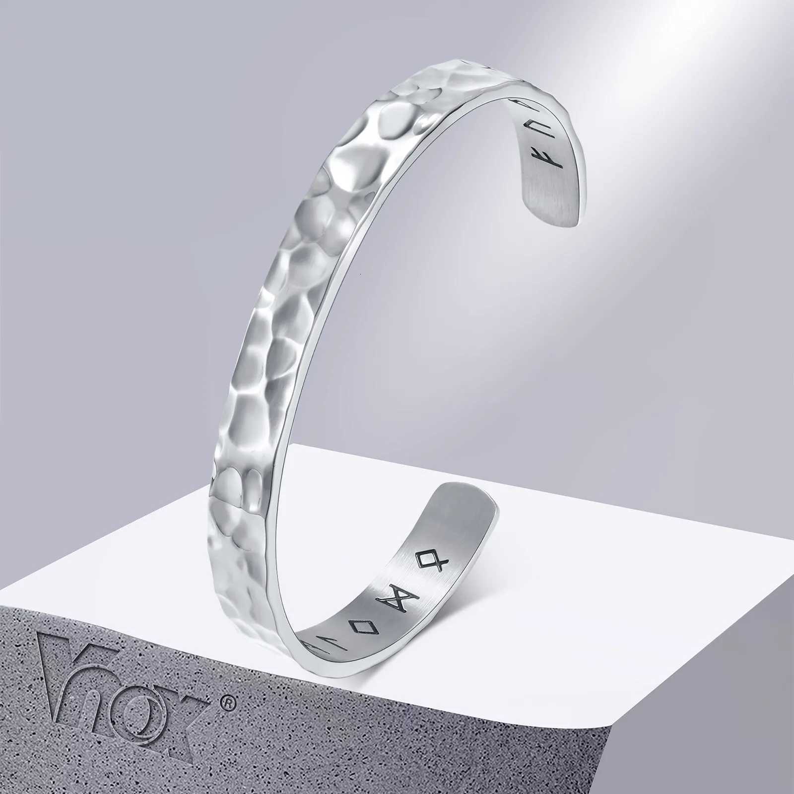 Vnox Norse Viking for Men Women Hand Crafted Hammered Stainless Steel Cuff Bangle Rock Punk Gift Jewelry H260323