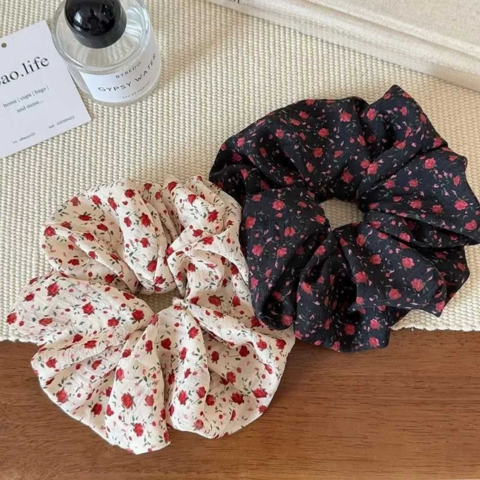 1PC 18cm Large Floral Scrunchies For Women Vintage Rose Print Big Hair Ties Elastic Hair Bands Hair Accessories H260324