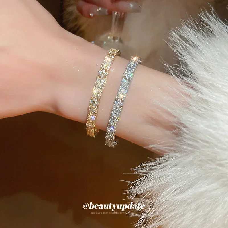 Luxury Shiny Cubic Zirconia Embellished Gold Silver Plated Fashion Bangle for Women Party Wedding Daily Wear Jewelry H260323 - view 4