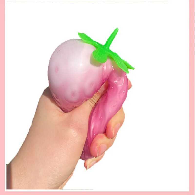 Simulated Color-changing Strawberry Squishy Fruit Hand Anti-stress Squeeze Ball Decompression Toys for Children Sensory Autism H260324