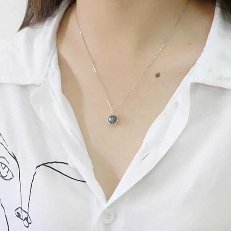 Real Pure 925 Sterling Silver Labradorite Pendant Necklace With Box Chain Simple Elegant Natural Gemstone Collier For Women H260324 - view 5