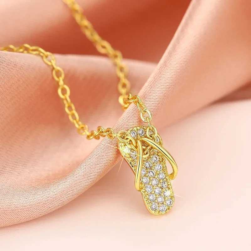 Huitan Chic Flip Flops Shaped Pendant Necklace for Women Bling Crystal CZ Funny Summer Girls Neck Accessories Statement Jewelry H260324 - view 3