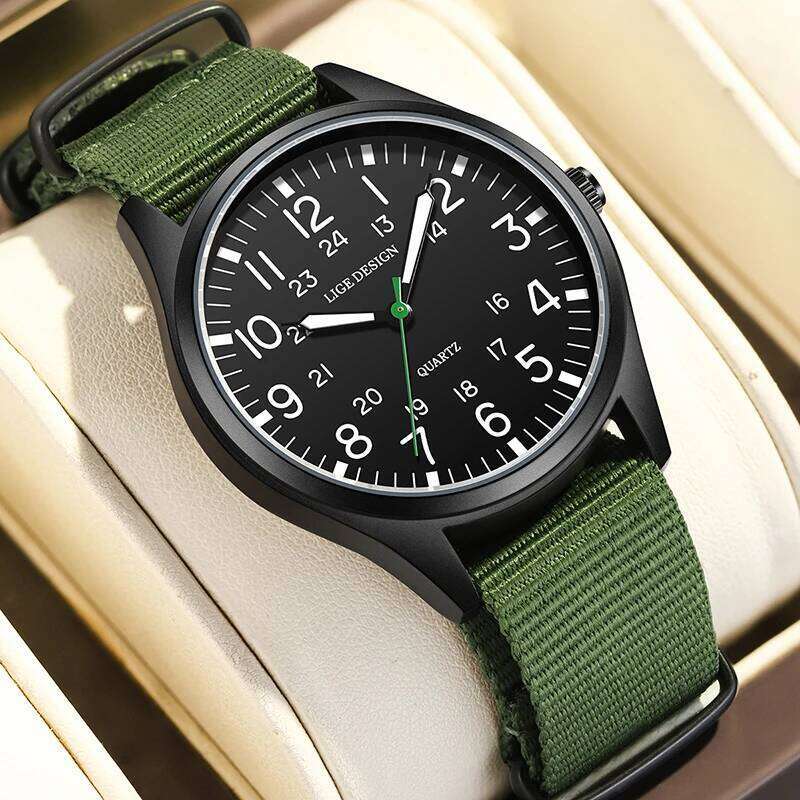 LIGE New Army Military Watches For Casual Business Nylon Strap Luminous Watch Men Waterproof Date Men's Quartz Wristwatch