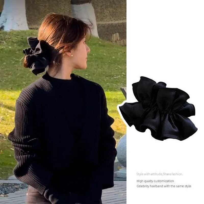 Black satin large intestine headband for women with high-end feeling 2025 new high-end ponytail headbands H260324